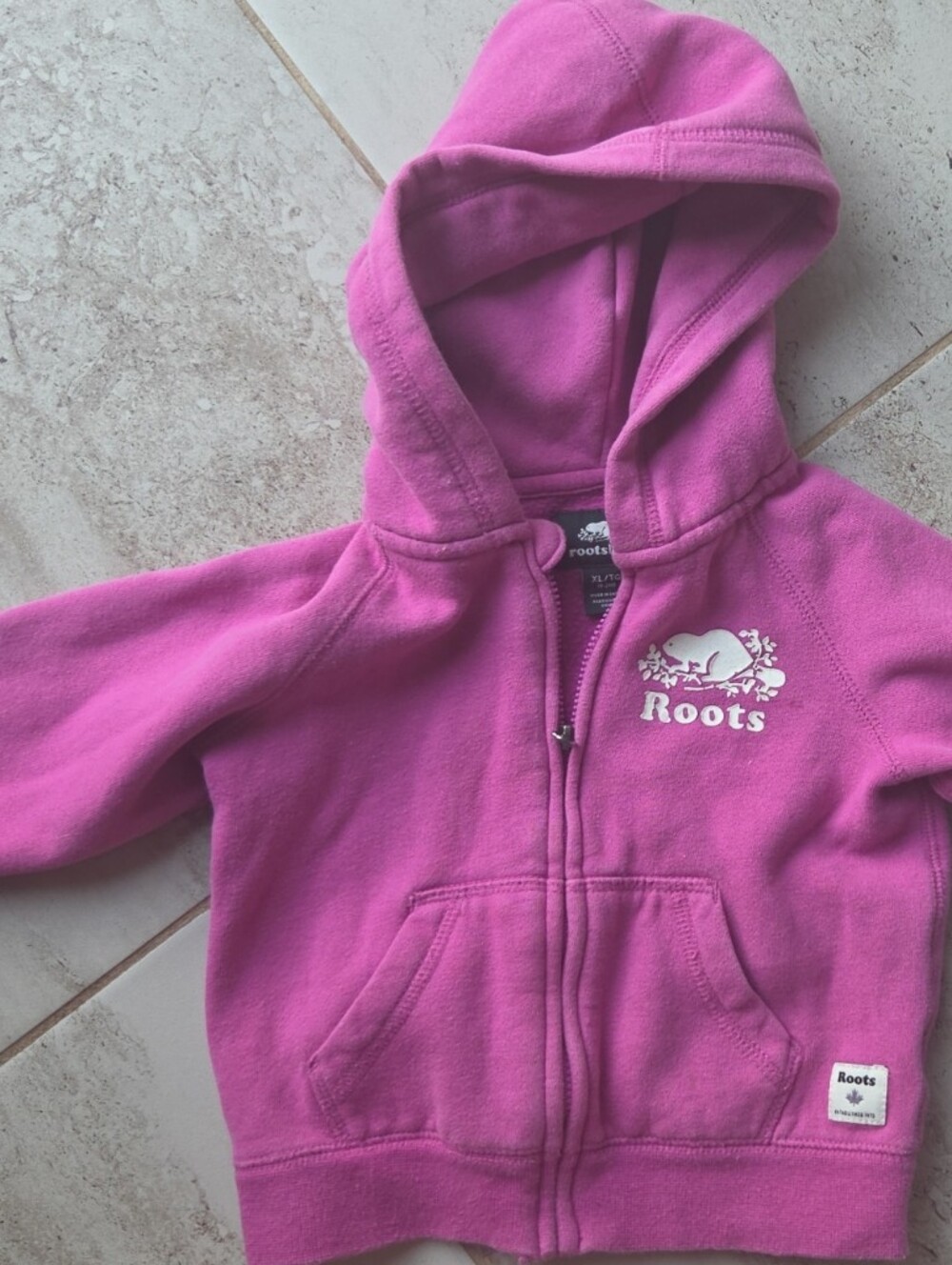 Roots Baby Bright Pink Zip Hoodie with Front Pockets